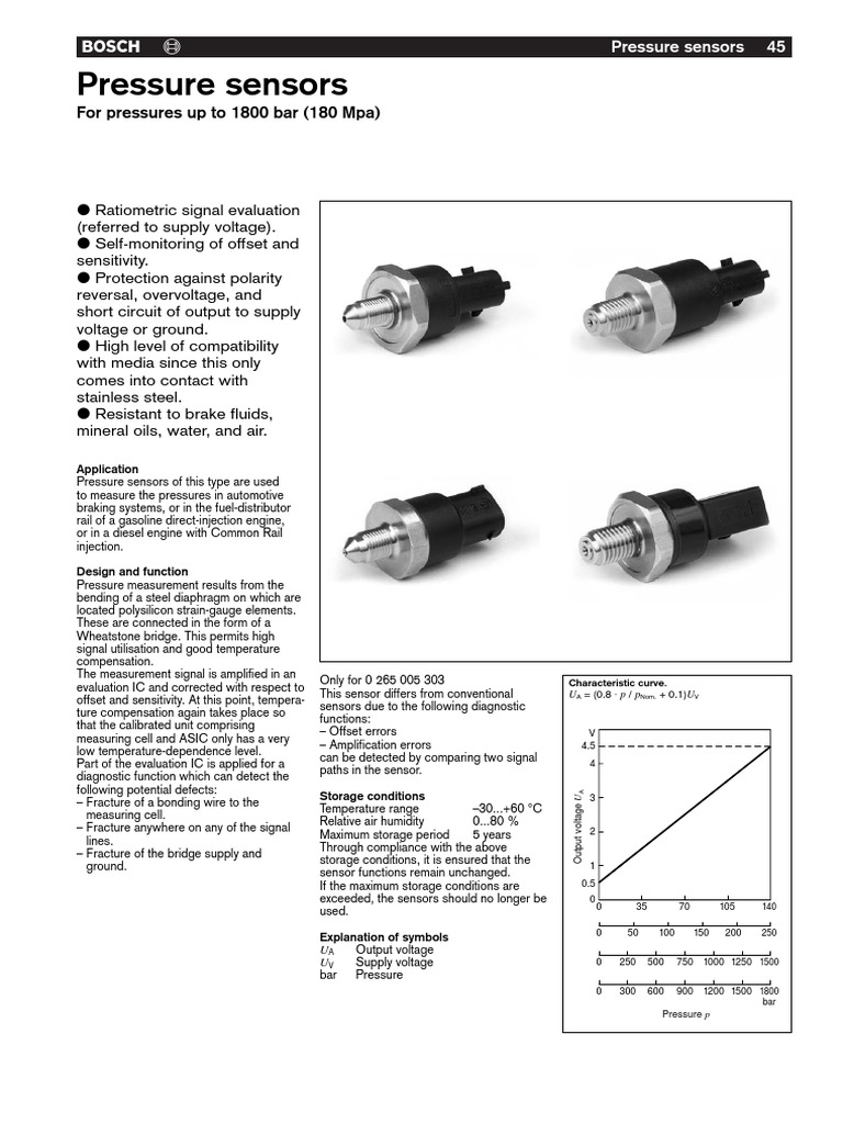 Bosch Pressure Sensors PDF Sensor Electrical Engineering