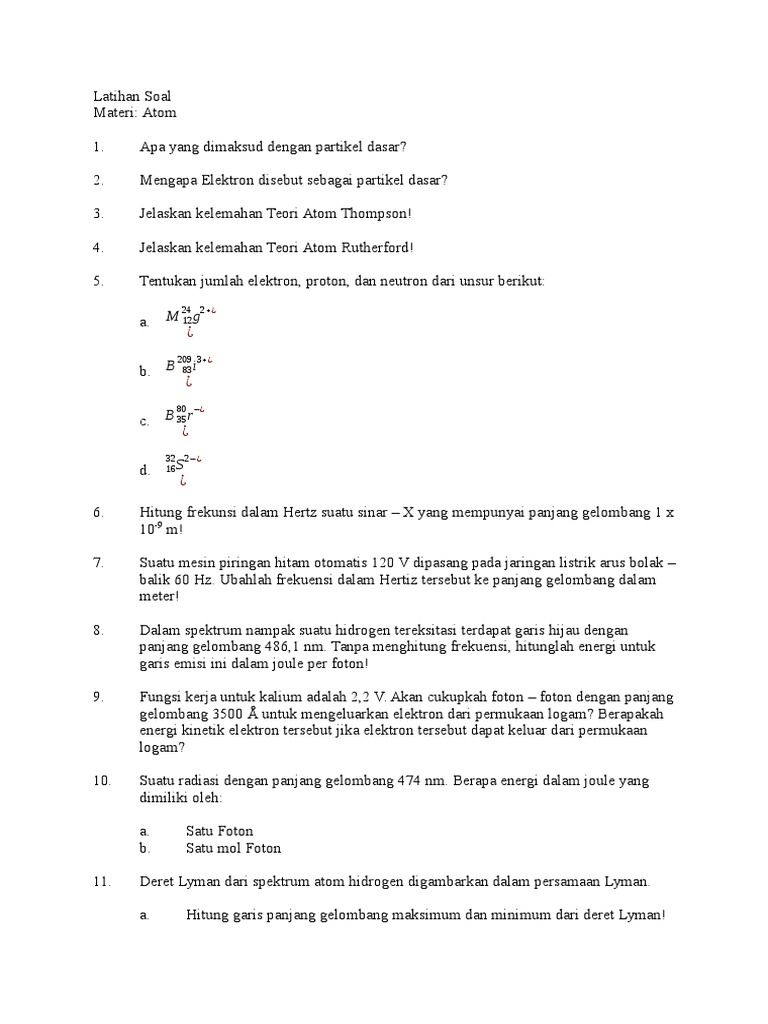 Latihan Soal Atom Latihan Soal Atom