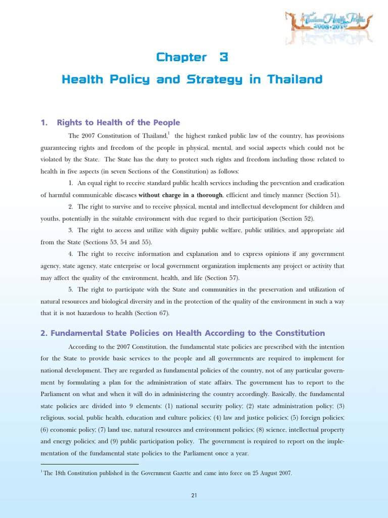 Thailand Health Policy and Constitution | PDF | Millennium Development ...