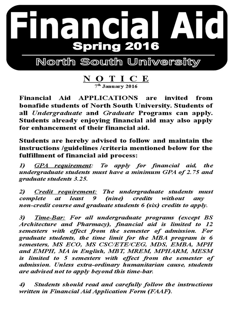 North South University Financial Aid Guide | PDF | Student Financial ...