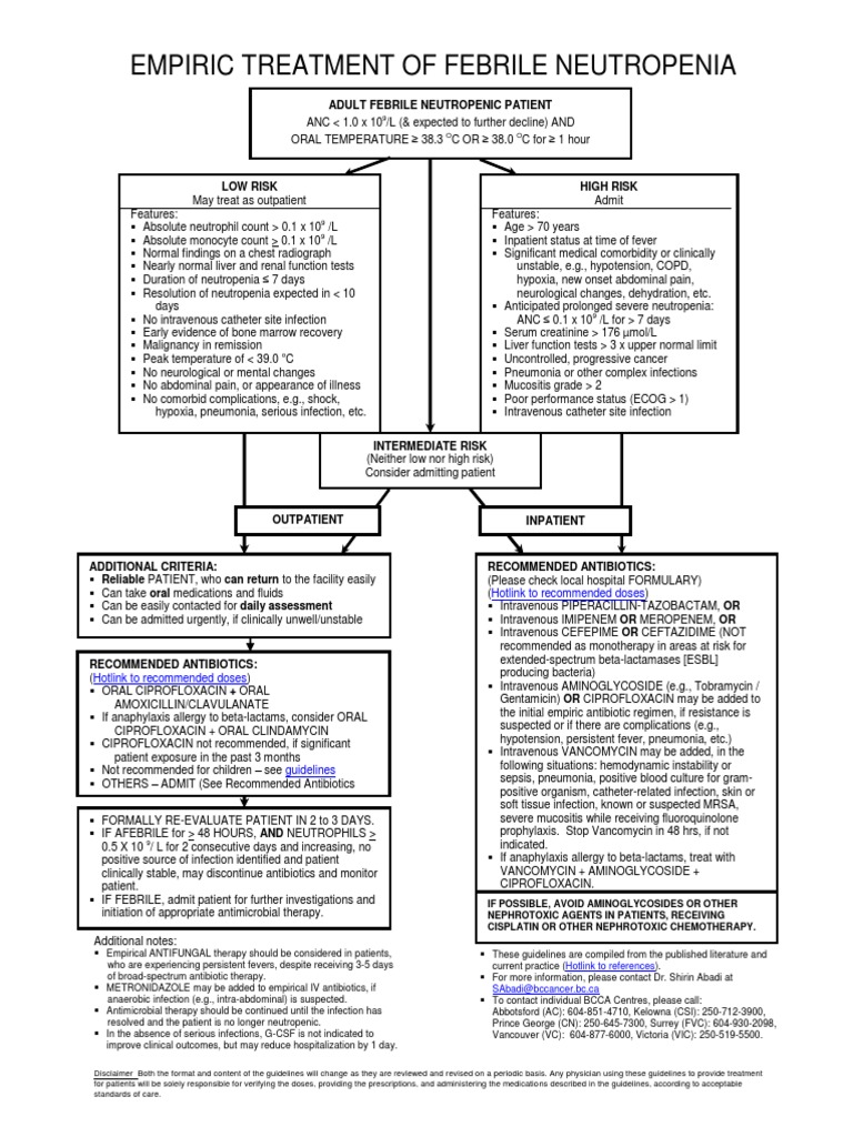 BCCA Febrile Neutropenia Guidelines Beta Lactamase Antibiotics