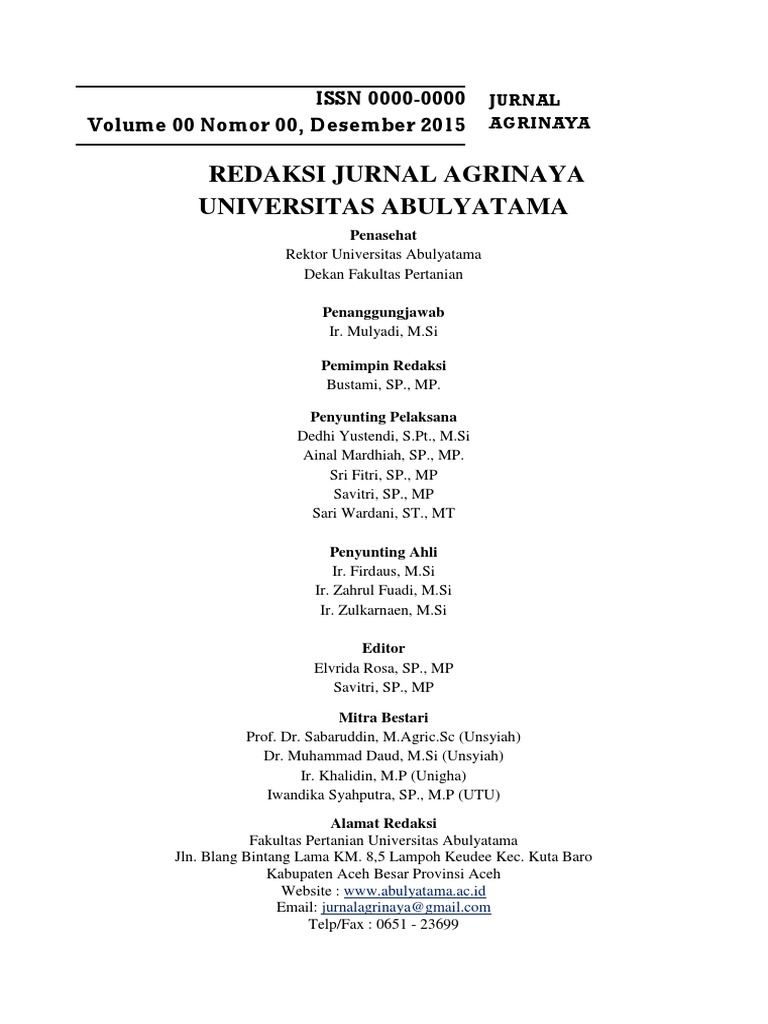 Dewan Redaksi Jurnal Agrinaya | PDF