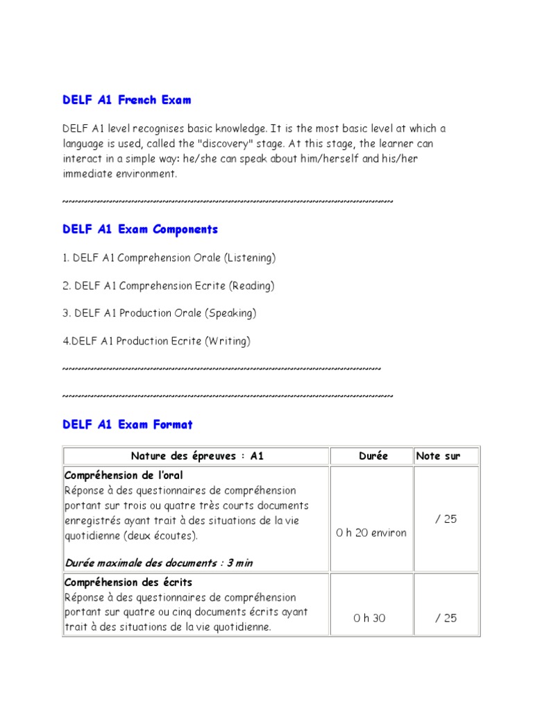 French DELF A1 Exam PDF Grammatical Number Pronoun