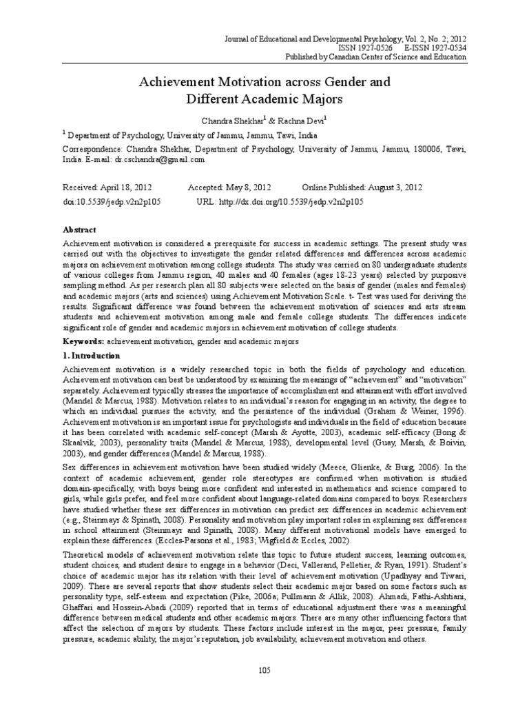 Gender and Major Impact on Achievement Motivation | PDF | Motivation ...