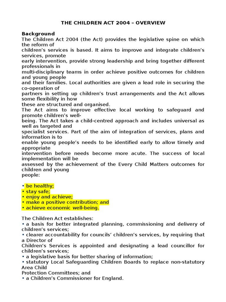 Law Children Act 2004 Summary 1 1 Child Protection Well Being
