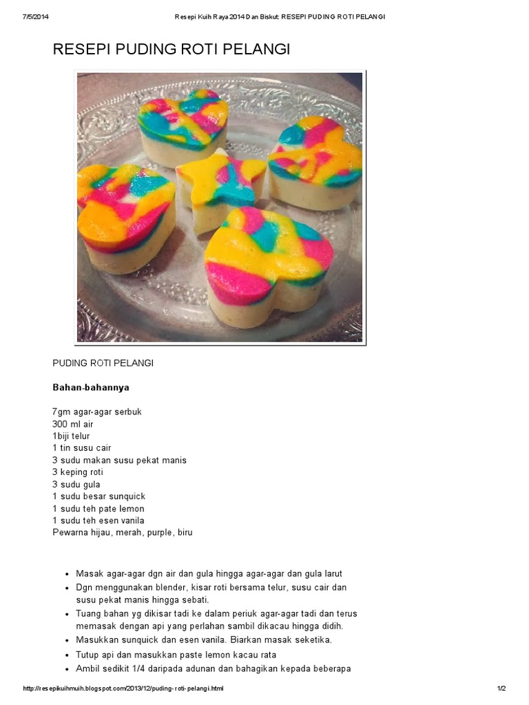 Resepi Kuih Raya Dan Biskut Resepi Puding Roti Pelangi Pdf