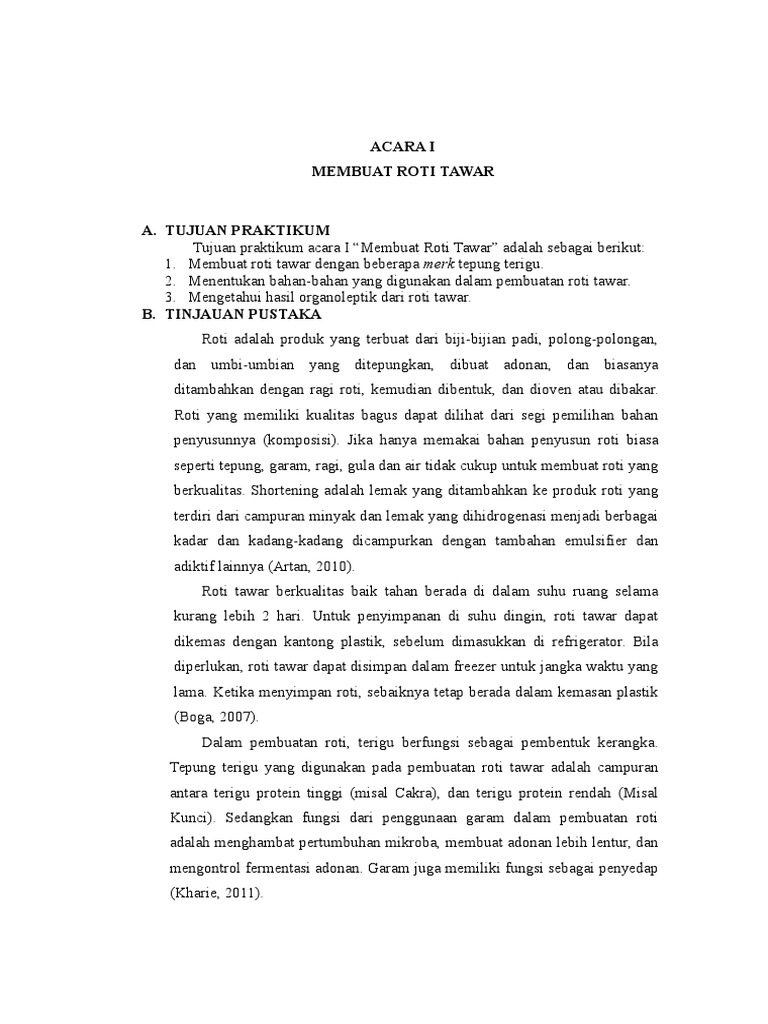 Laporan Praktikum Pembuatan Roti Tawar