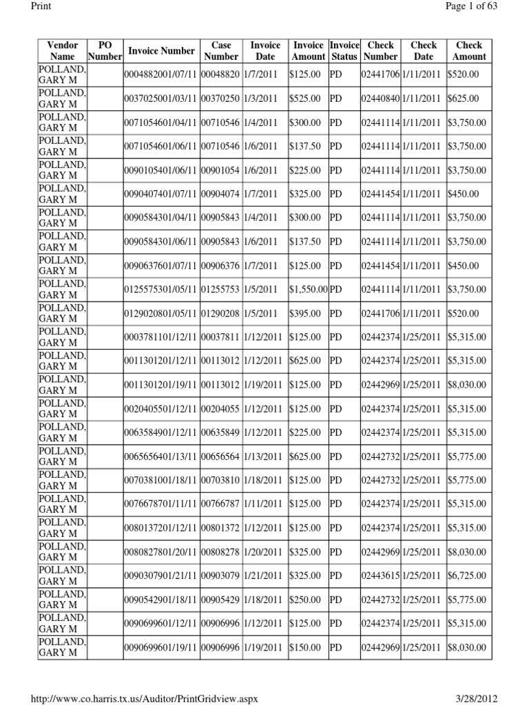 Harris County Courts payments to Gary Polland Accounting Business