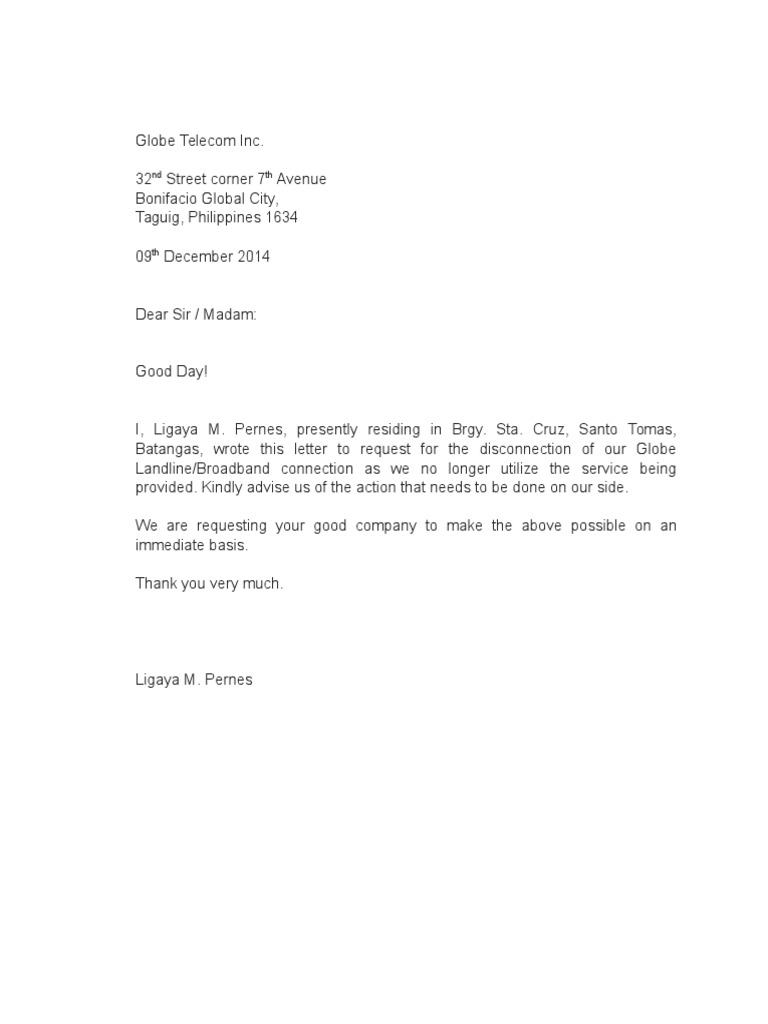 Termination Letter Globe Telecommunications Information Technology
