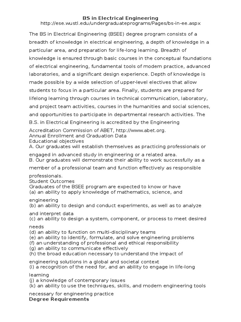 Bachelor of Science in Electrical Engineering | PDF | Engineering ...
