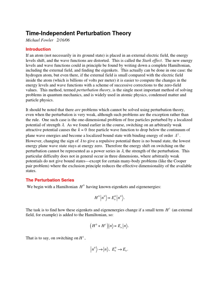 Time - Independent Perturbation Theory | PDF | Perturbation Theory ...