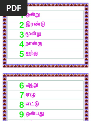 numbers in tamil 1 100 pdf