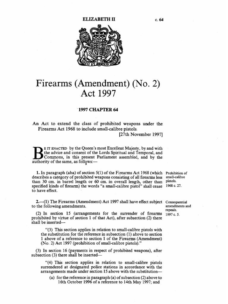 Firearms Amendment) (No. 2) Act 1997 Legal Documents Government Of