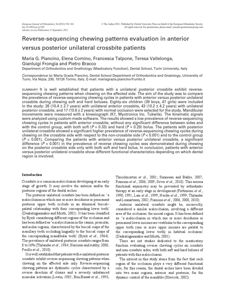 Reverse Chewing Patterns in Crossbite | PDF | Dental Anatomy | Human ...
