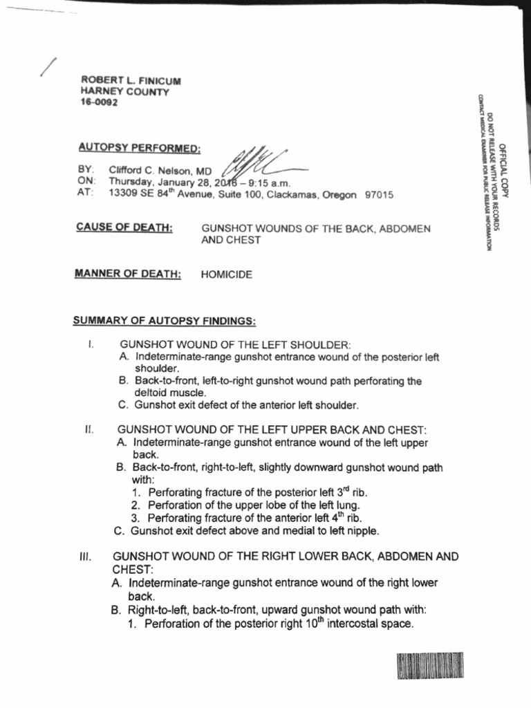 Lavoy Finicum Autopsy Report | PDF | United States Federal Law | Killings