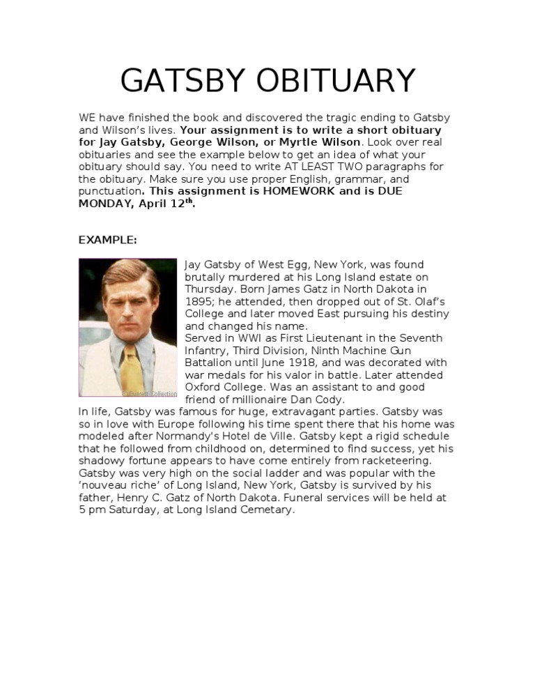 Jay Gatsby Obituary | PDF | The Great Gatsby | Military