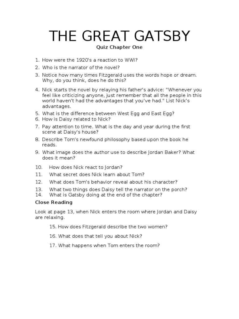 the great gatsby essay questions