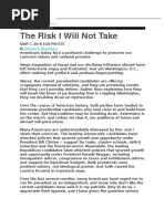 The Risk I Will Not Take: Michael R. Bloomberg