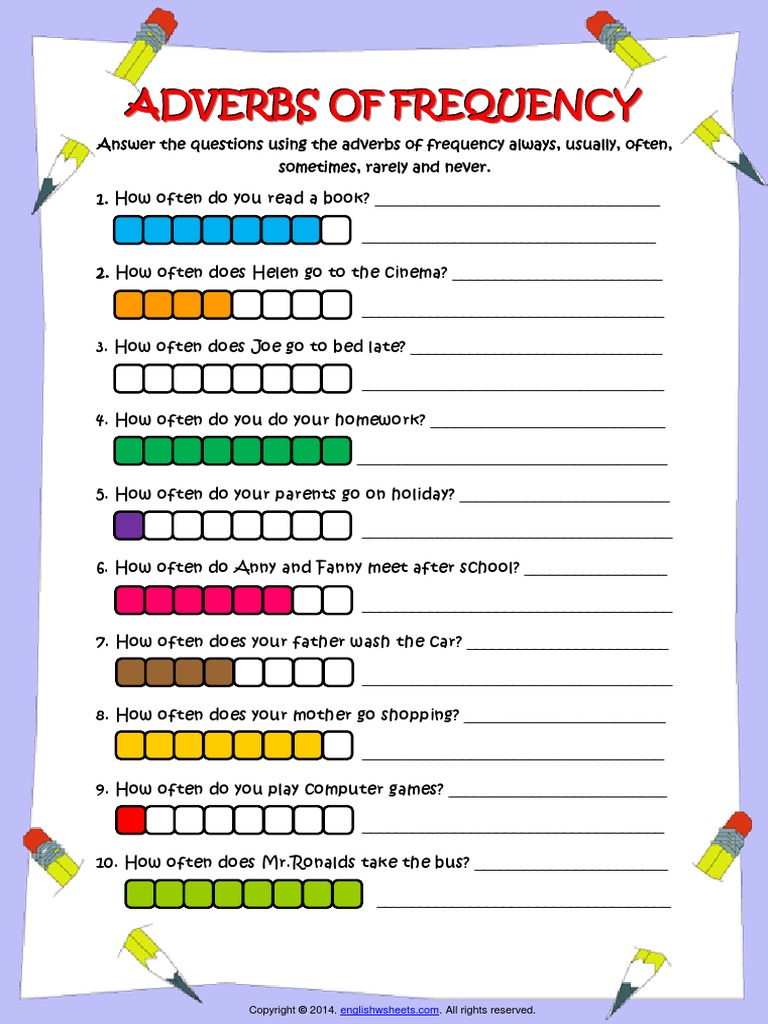 Adverbs Of Frequency Worksheets Grade 4