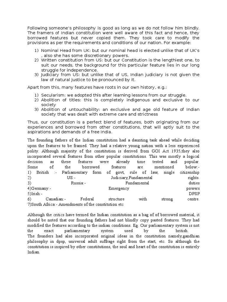 Indian Constitution Bag of Borrowings PDF Constitution Public Sphere