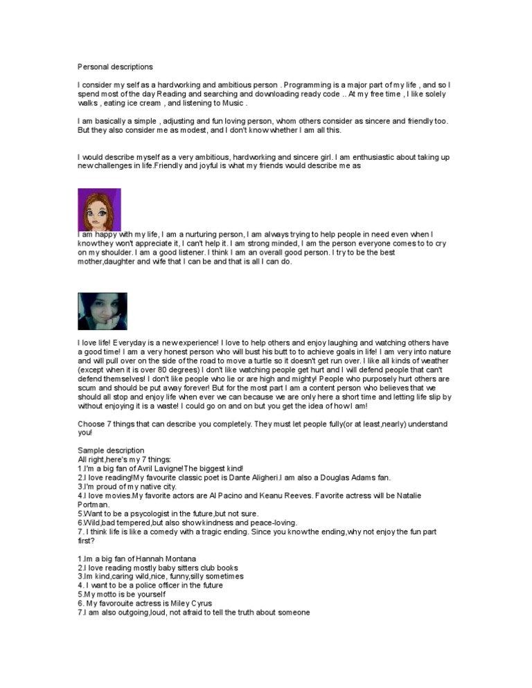 Personal descriptions