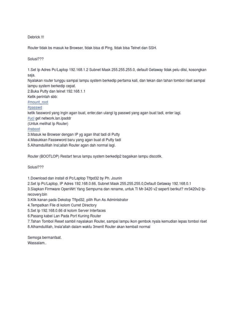 Solusi Debrick Router OpenWrt | PDF | Griya & Taman