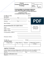 Format Product/Service Realization (Training) : Admission Form Summer/Industrial Training