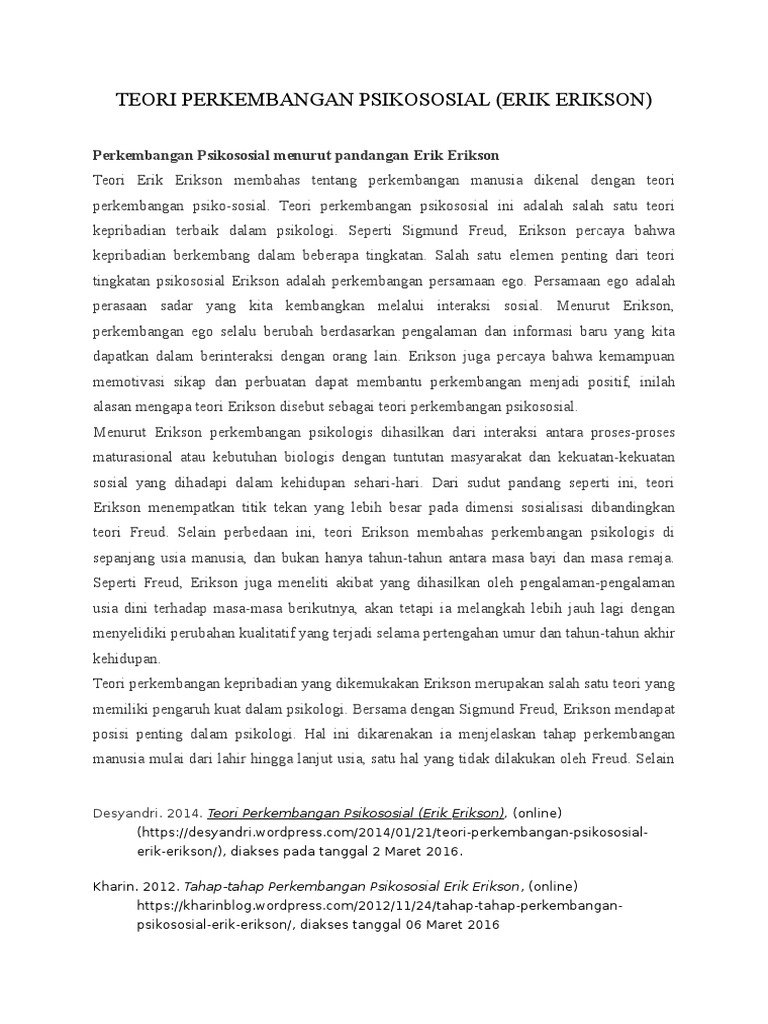 Teori Perkembangan Psikososial Erik Erikson Pdf
