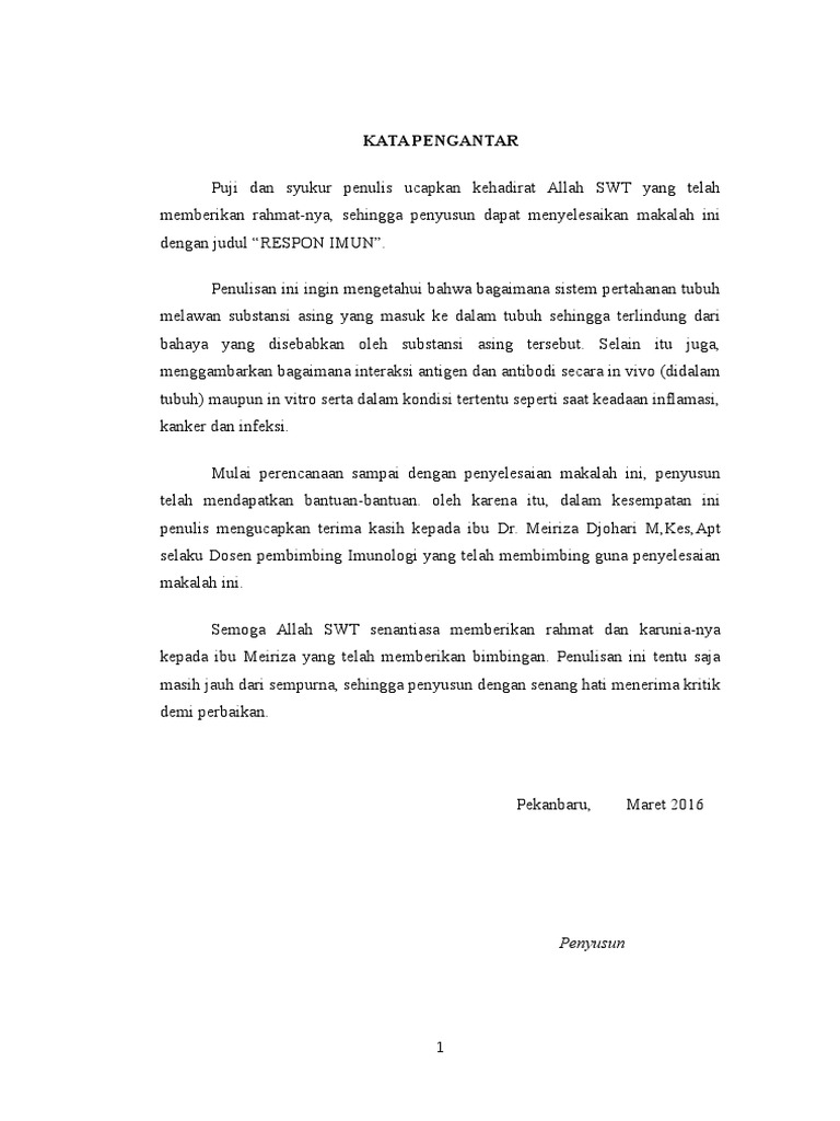 Kata Pengantar Dan Daftar Isi Makalah Imunologi Kel 5 Si Via