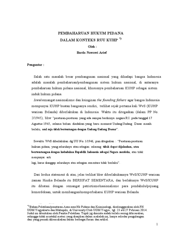 Pembaharuan Hukum Pidana Oleh Prof Dr Bardanawawiariefs H