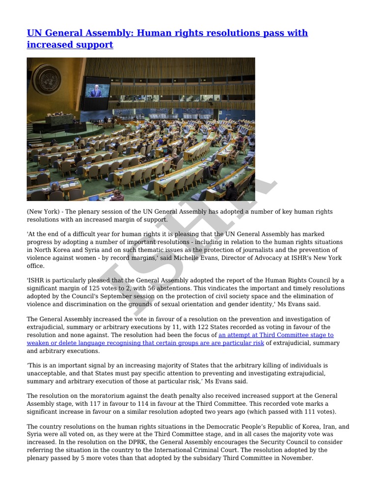 ISHR UN General Assembly Human Rights Resolutions Pass With