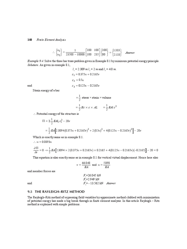 Rayleigh Ritz Method Equations Mathematical Analysis