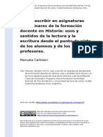 Manuela Cartolari (2014) - Leer y Escribir en Asignaturas Disciplinares de La Formacion Docente en Historia Usos y Sentidos de La Lectura (..) PDF