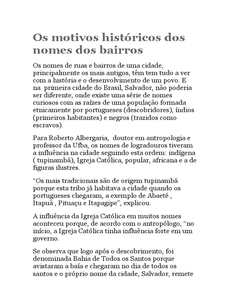Nome Dos Bairros de Salvador e