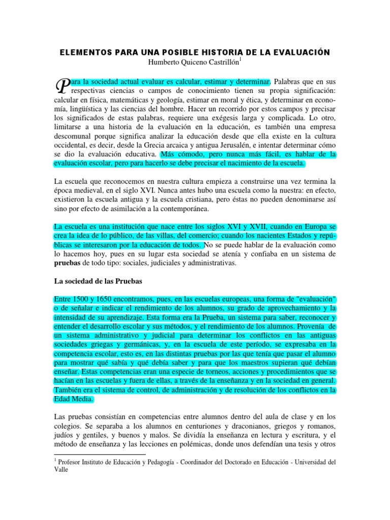 Historia de la Evaluación Educativa | PDF | Evaluación | Plan de estudios