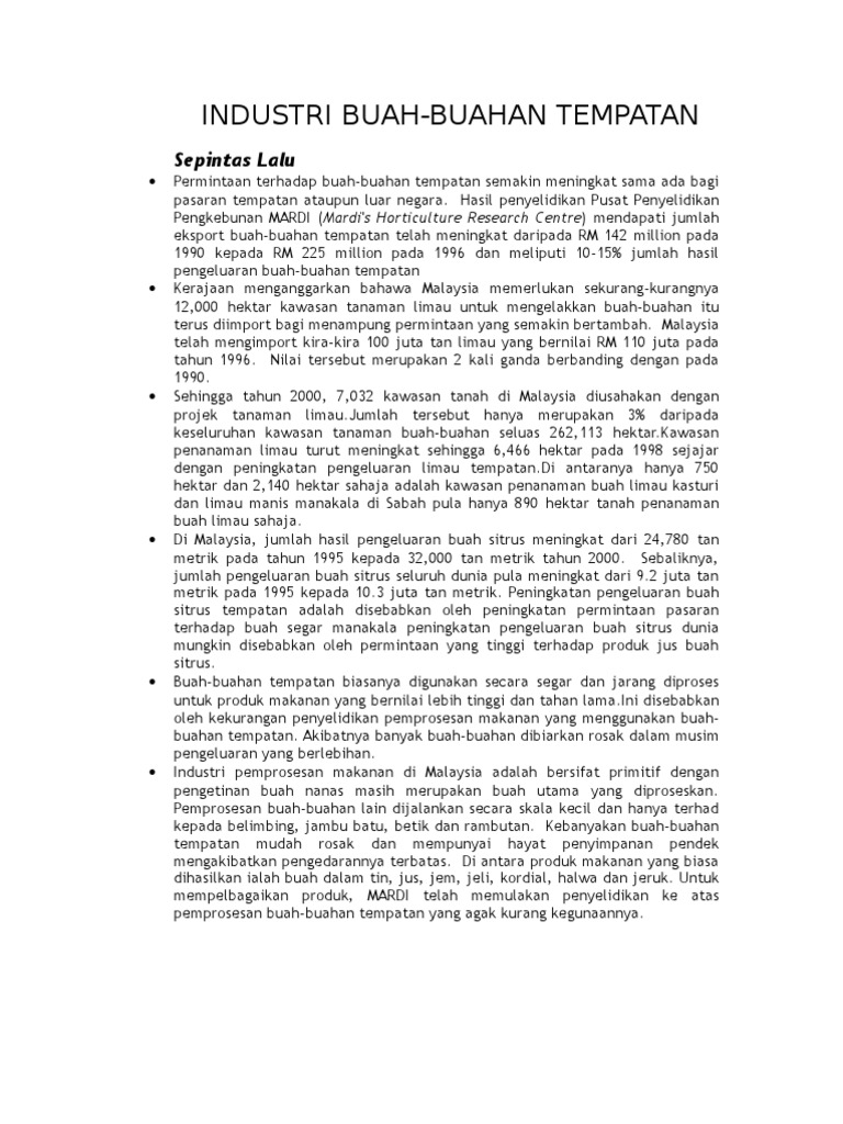 Penulisan Karangan Spm-Isu Buah-Buahan Tempatan | PDF