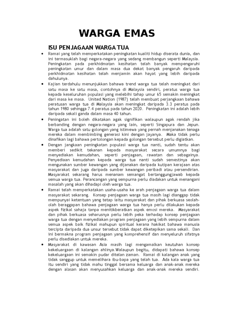 Penulisan Karangan Spm Isu Warga Emas Pdf