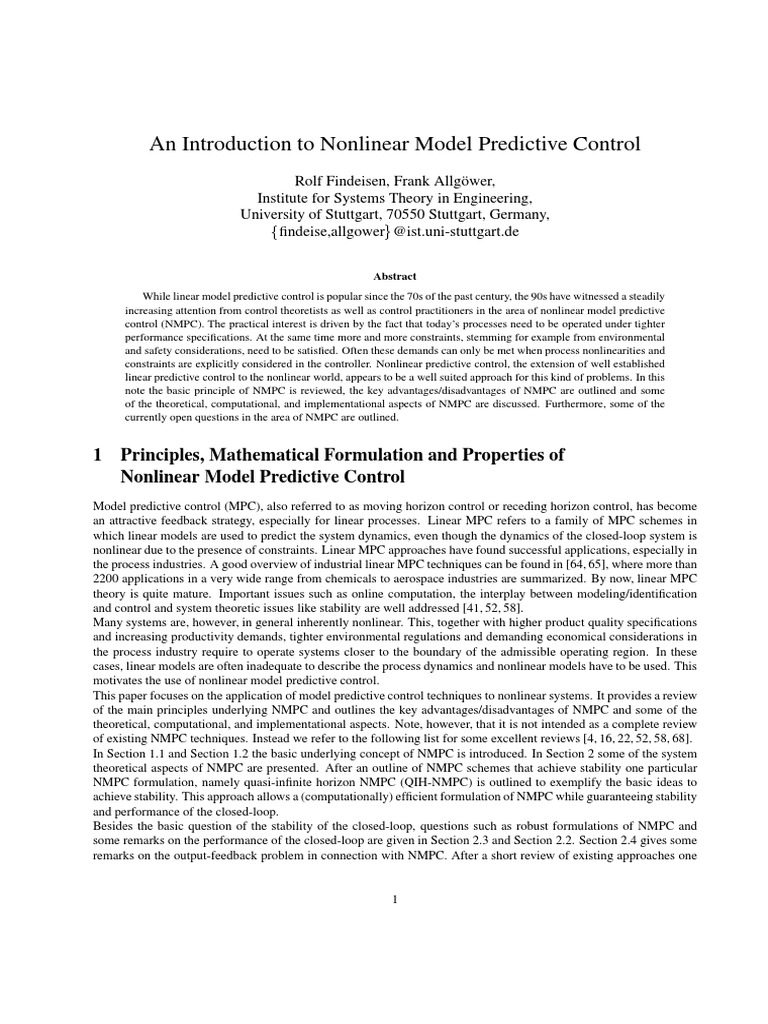 Nonlinear Model Predictive Control Overview | PDF | Control Theory ...