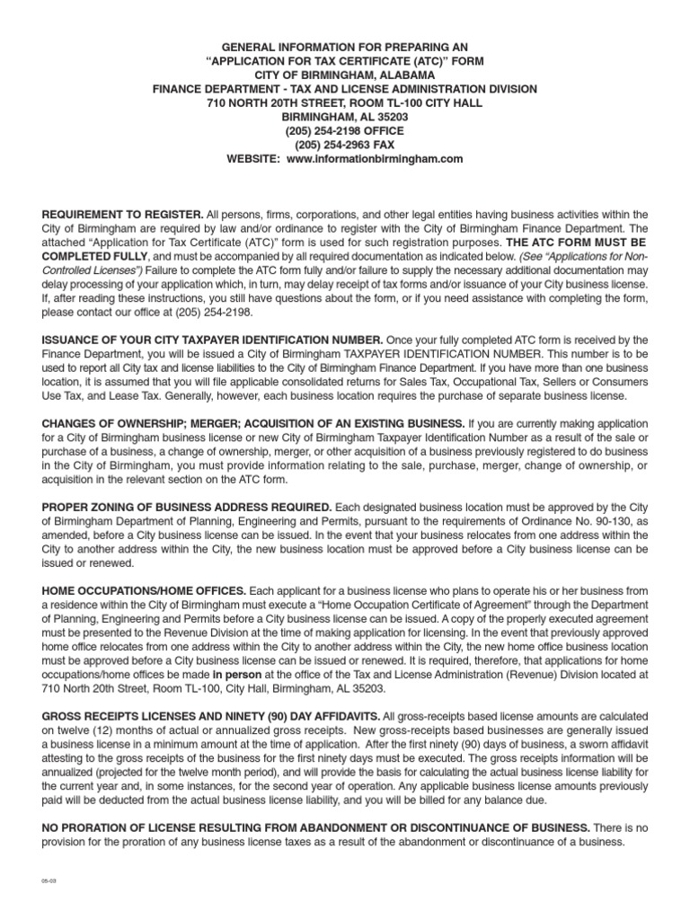 City of birmingham business license
