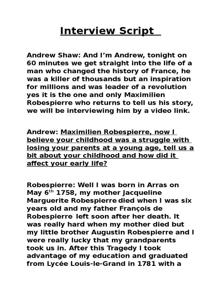 Interview Script PDF Maximilien Robespierre Government