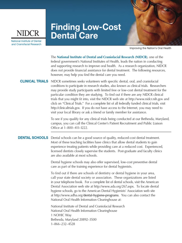 Finding LowCost Dental Care National Institute of Dental and