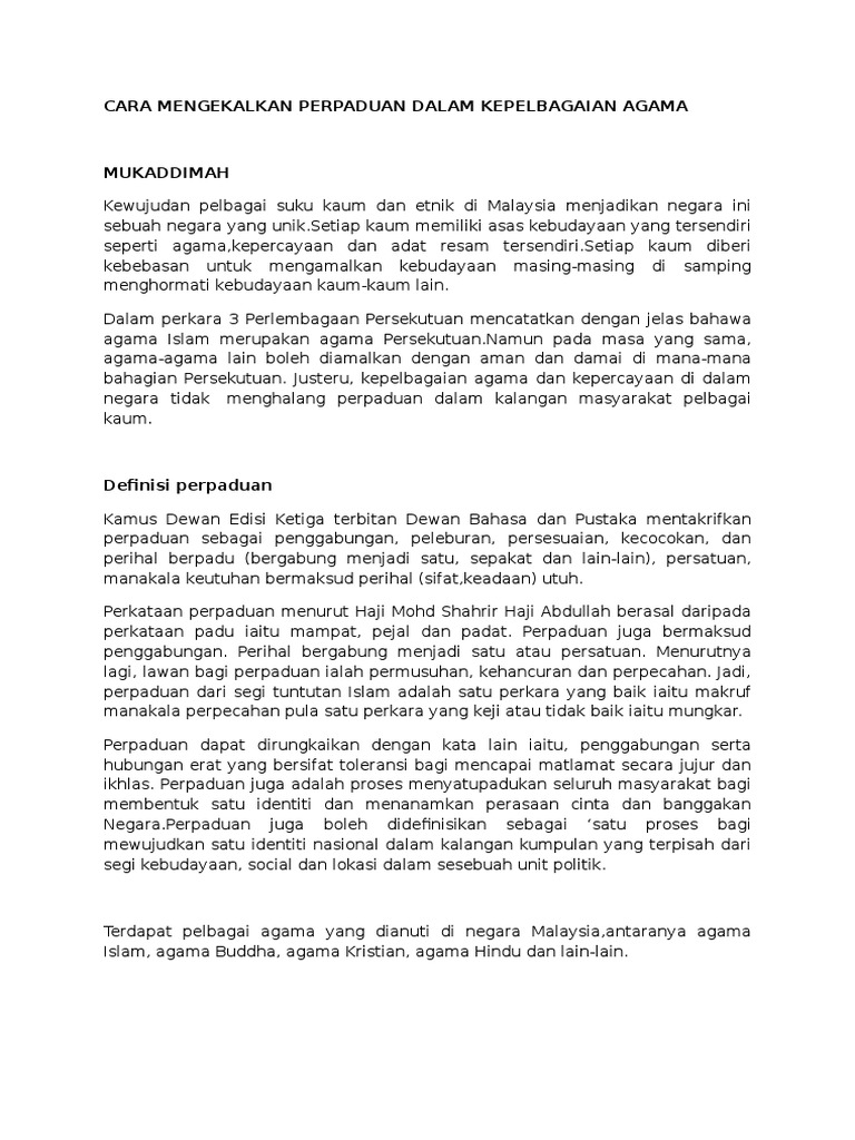 Cara Mengekalkan Perpaduan Dalam Kepelbagaian Agama Pdf