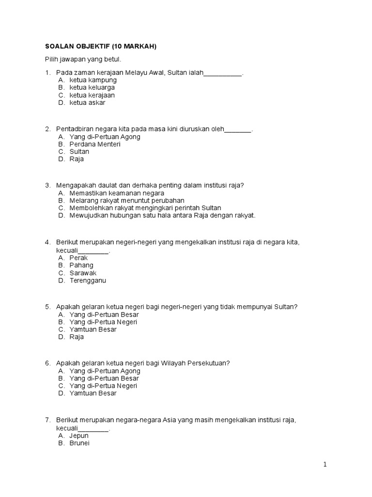 Soalan Sejarah Tahun 5