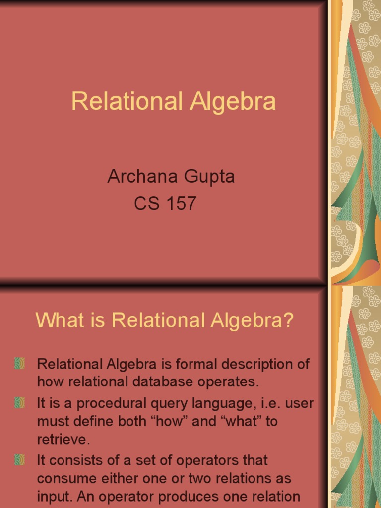 Relational algebra examples ppt relational database data management