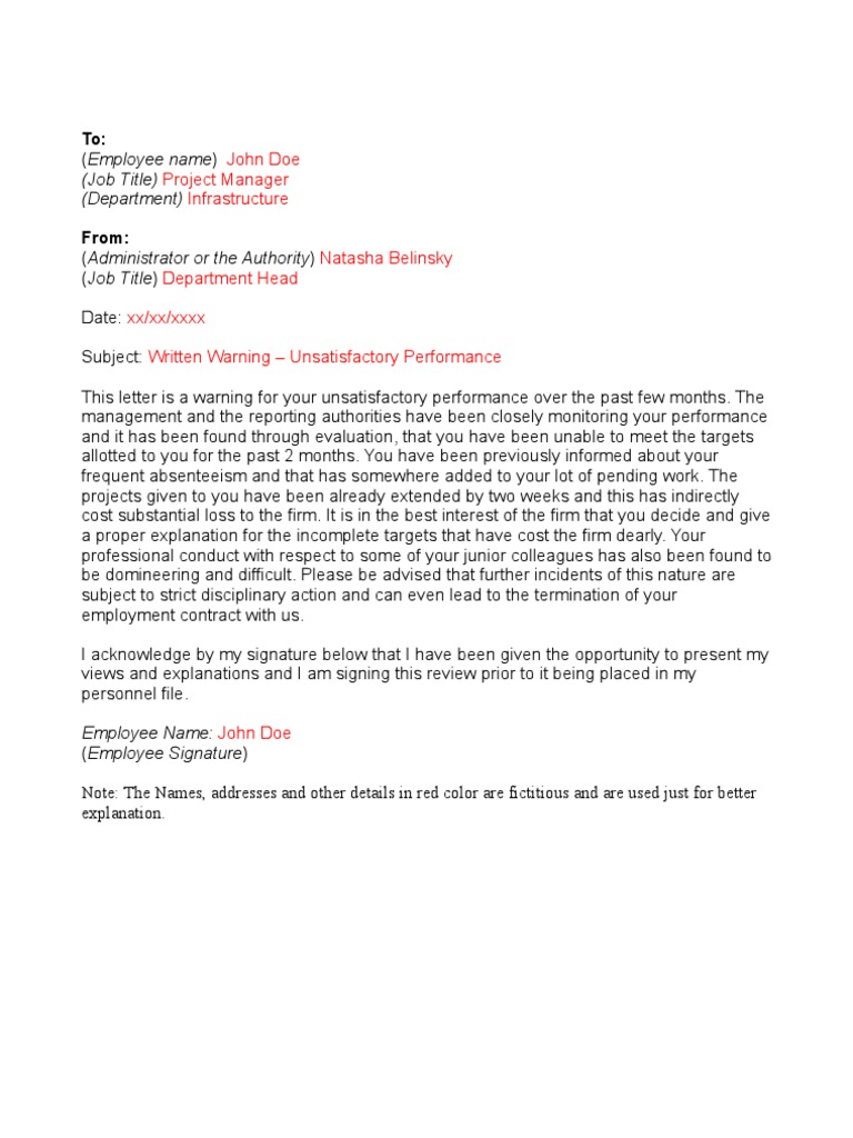 Written Warning Letter Template1
