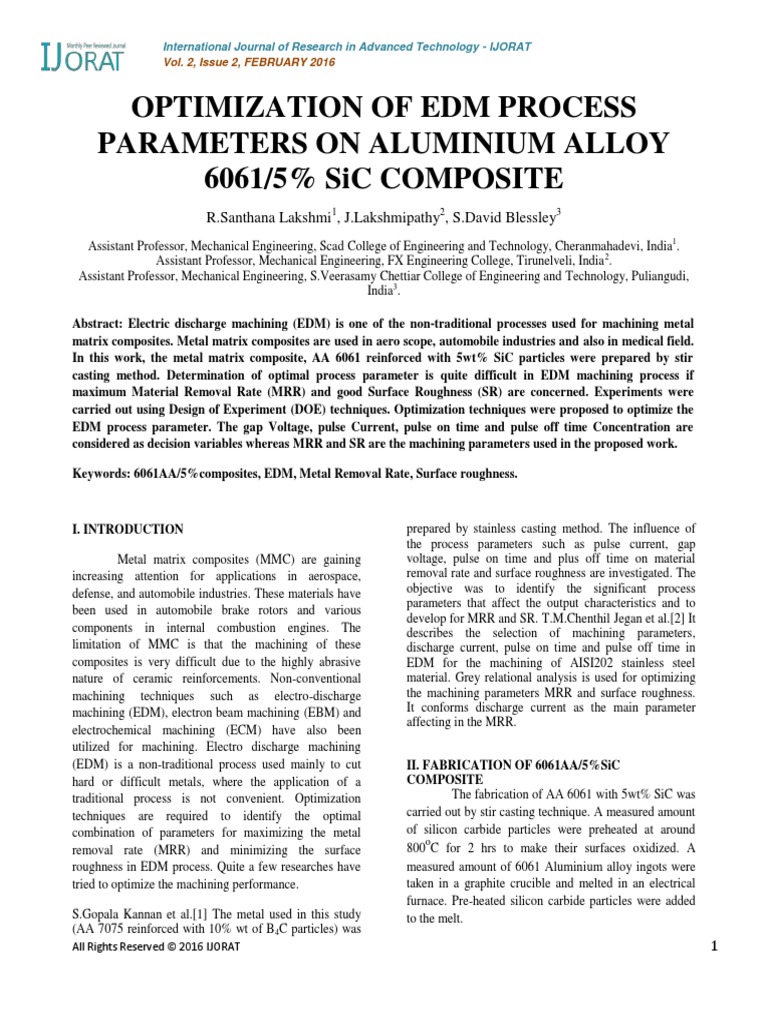 OPTIMIZATION OF EDM PROCESS PARAMETERS ON ALUMINIUM ALLOY 6061/5% SiC ...
