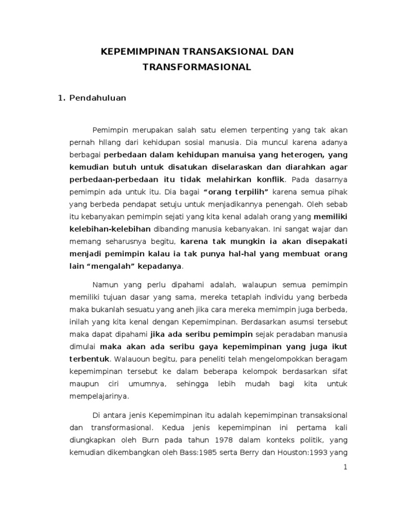 Kepemimpinan Transaksional Dan Transformasional