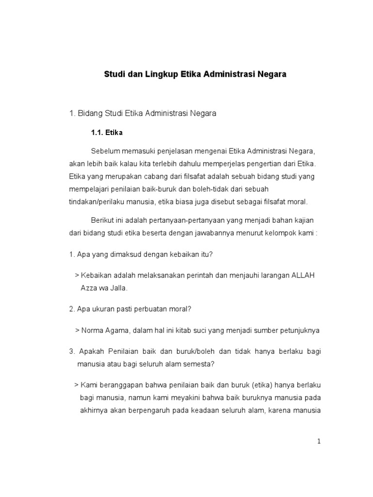 Studi Dan Lingkup Etika Administrasi Negara
