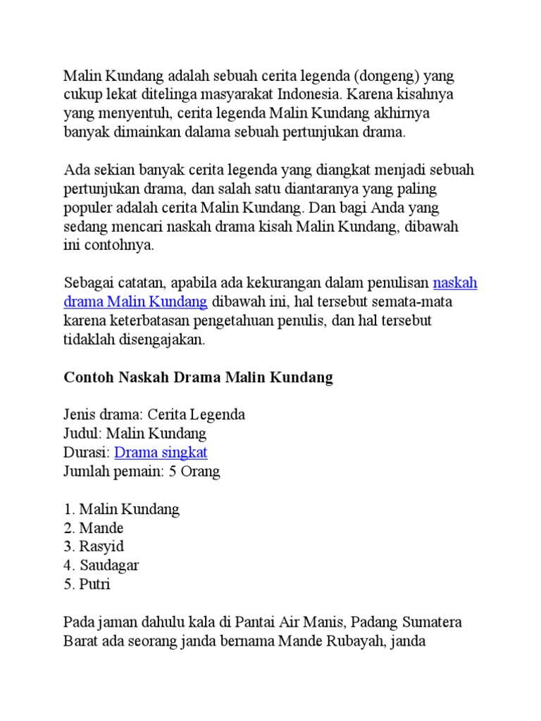 Contoh Naskah Drama Cerita Rakyat Malin Kundang Temukan