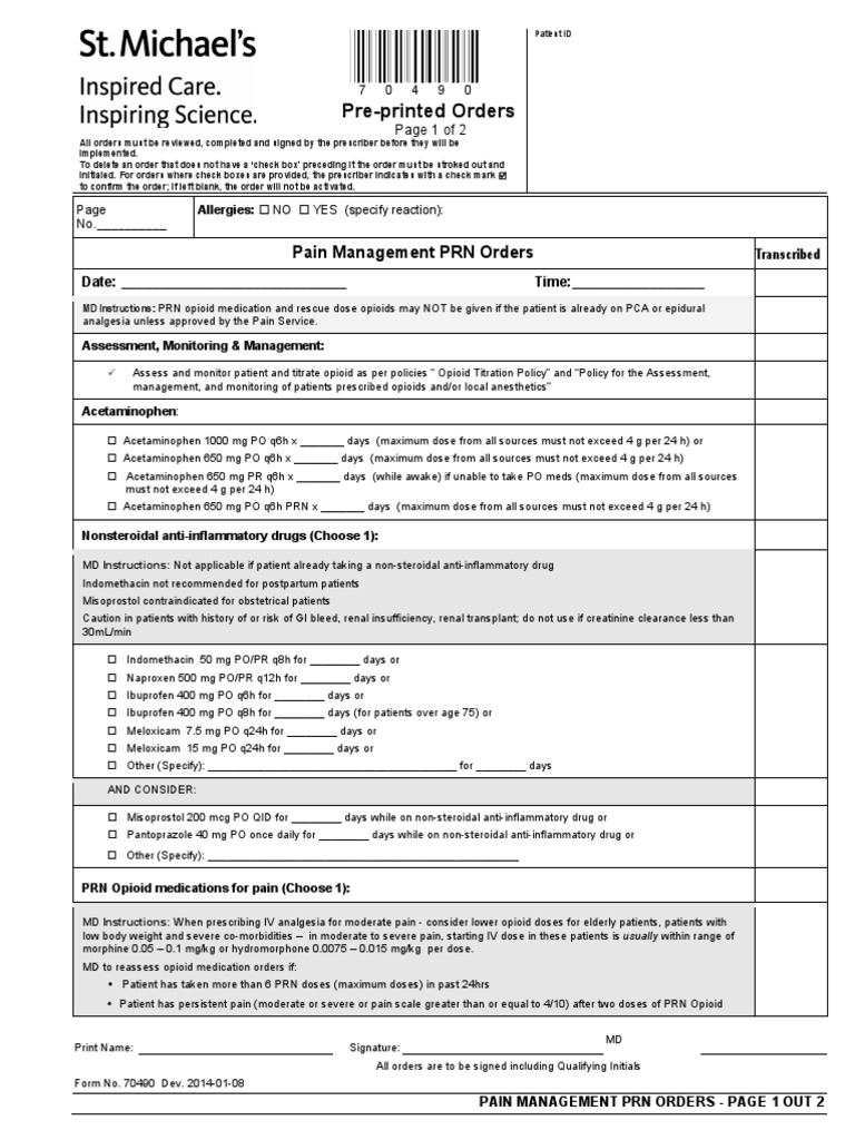 Pain Management PRN Orders Template | PDF | Opioid | Morphine